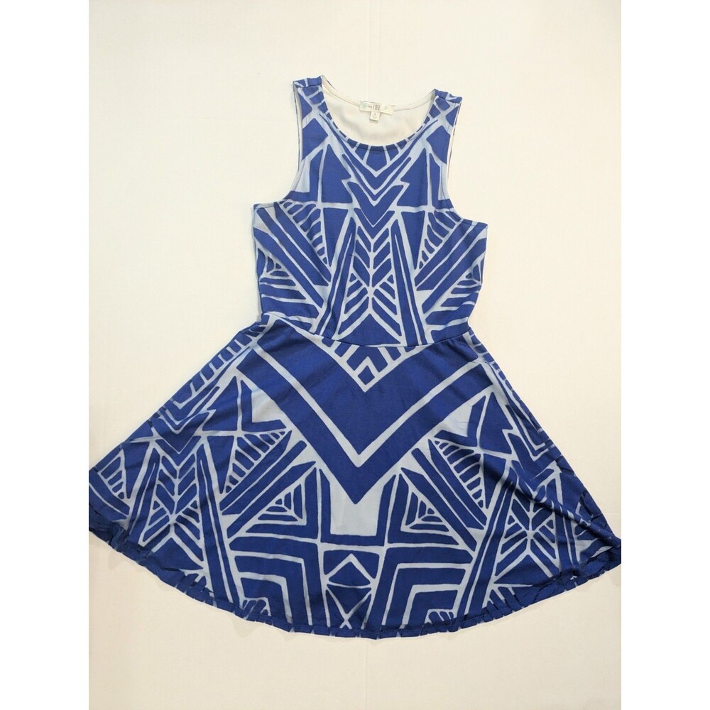 Love Fire Women's Dress Blue Lace Overlay Med Sleeveless High Neck Lined Mini